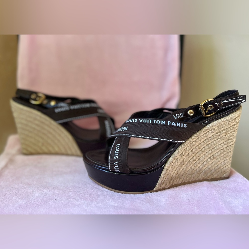 Authentic Louis Vuitton Printed Wedges/Espadrilles